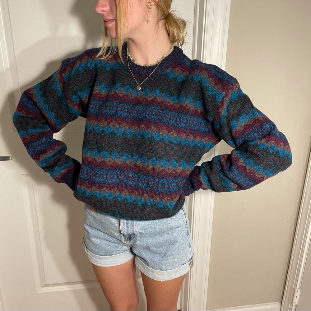 Vintage 1990s Colours by Alexander Julian Wool Sweater Geometric Mens Size M